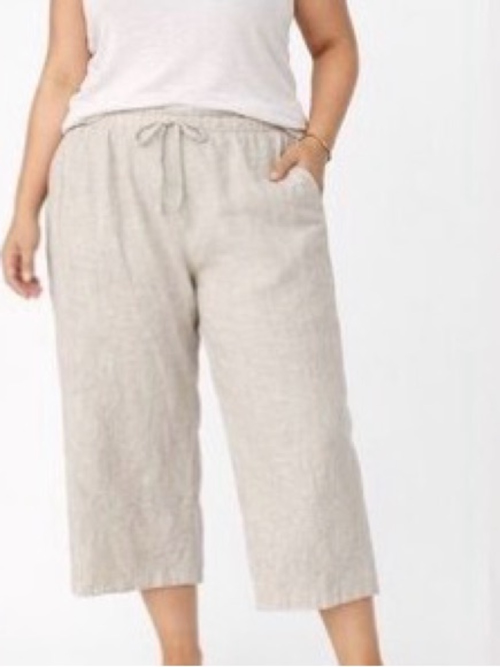 J. Crew Linen Cropped Drawstring Pants in Natural Beige size medium